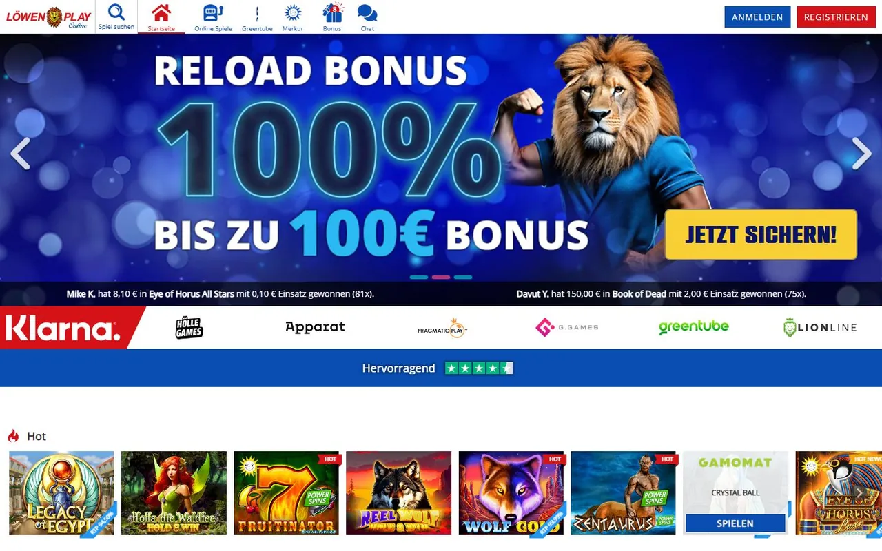 Startseite von Löwen Play